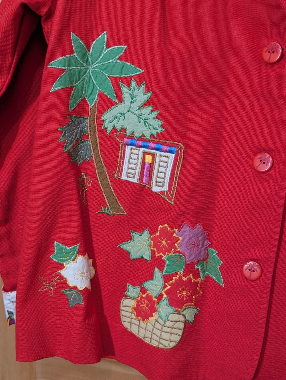 NWT Hearts Of Palm Blazer Jacket Embroidered Tropical Floral Red Sz 14 Beach VTG - Picture 4 of 14